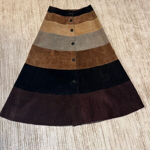 Vintage 70s Suede Multicolor A-Line Button-Up Skirt